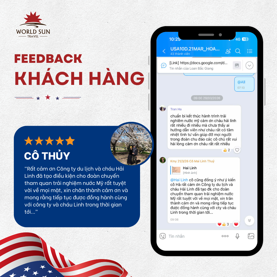 FEEDBACK KHÁCH HÀNG TOUR MỸ 10N9Đ MÙA HOA ANH ĐÀO